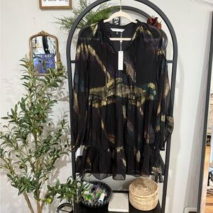 Trina Turk Black Dress with Gold and Green Accents matalic design size xs